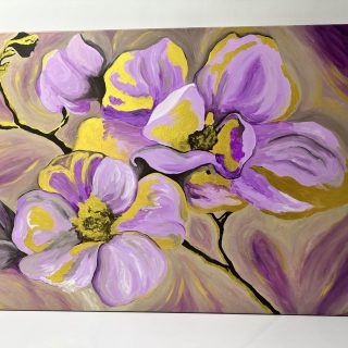 golden purple flowers acrylic painting