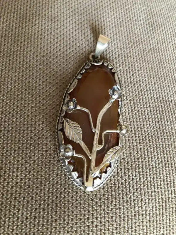 Brown agate gemstone silver pendant