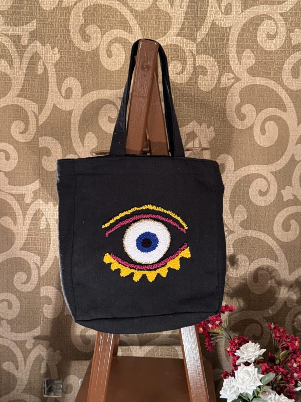 Colored evil eye box tote bag