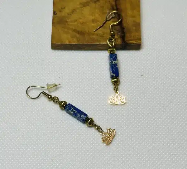 Blue jaspe earrings with lotus flower