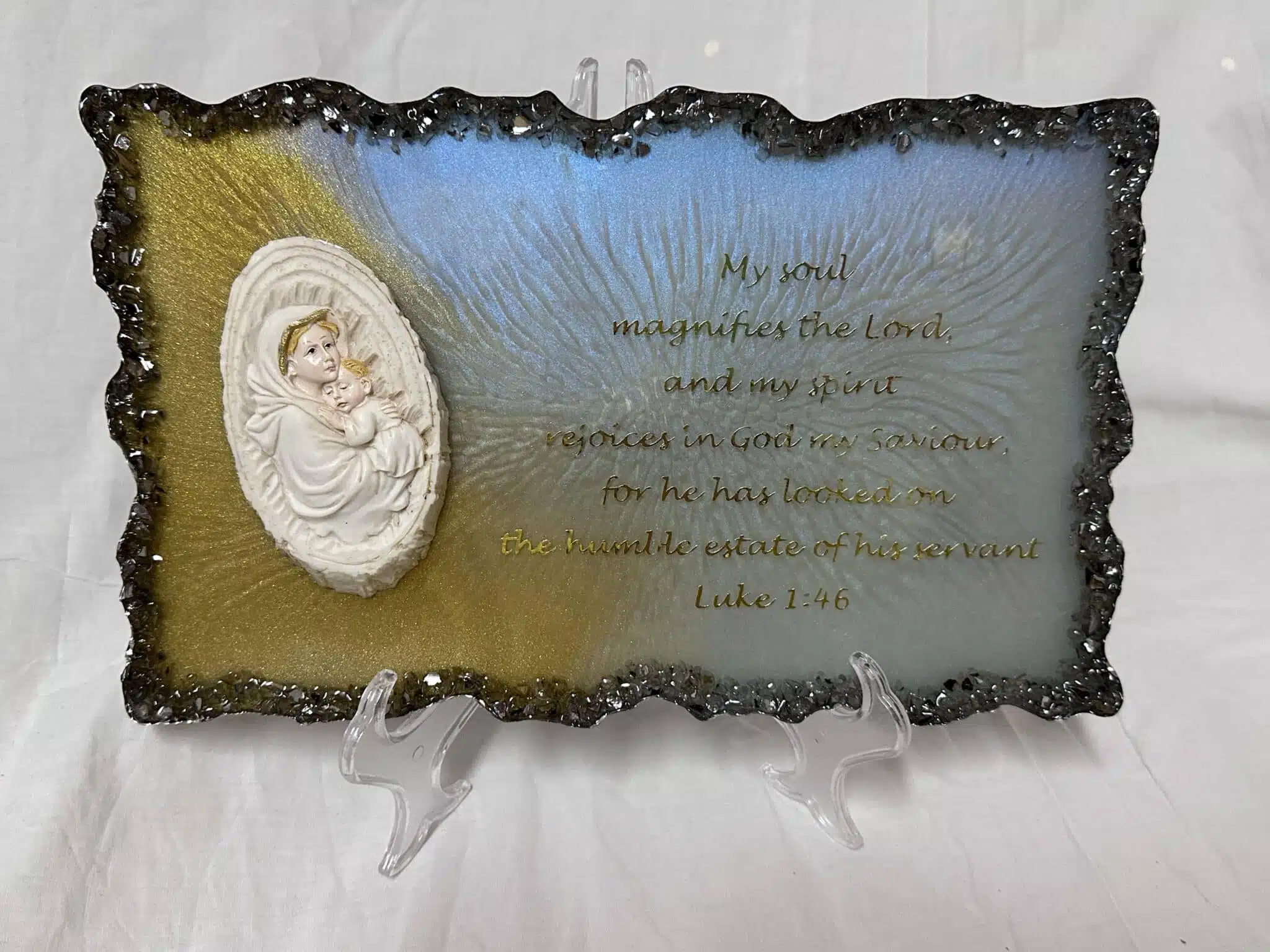 Christian Tableau with Bible Verse 2 christian resin tableau with bible verse and st. mary statue