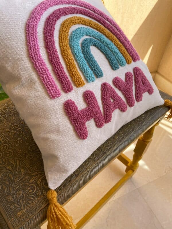 rainbow cushion with customized name
