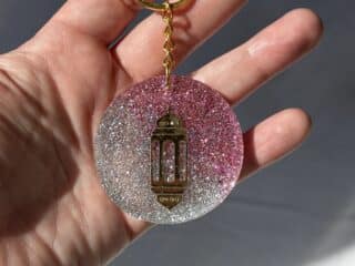 pink and silver glitter ramadan key chain