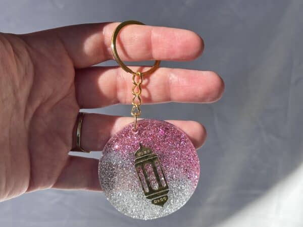 pink and silver glitter ramadan key chain