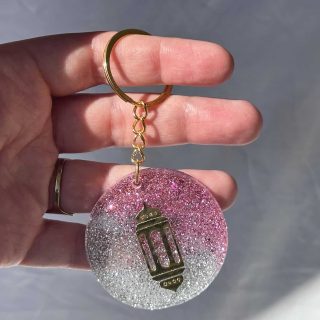 pink and silver glitter ramadan key chain