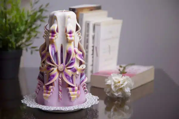 Soft Rose with purple inside carved candle