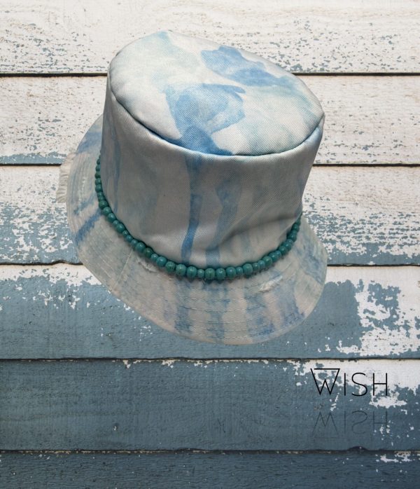 Tie dye blue turquoise stone bucket hat