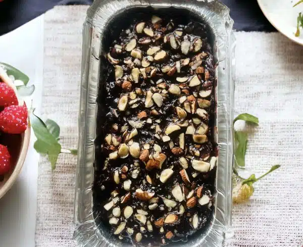 Lazy Cake topped with nuts