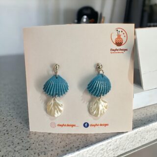 seashell earrings, polymer clay, handmade