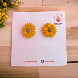 sunflower, earrings, polymer clay, handmade