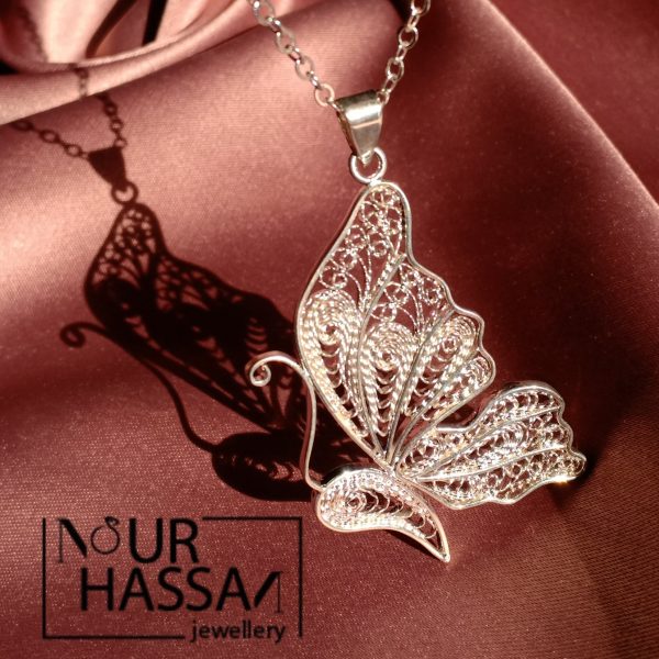 filigree butterfly necklace silver plated