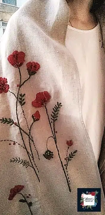 Red Poppies Linen Shawl 1 Red Poppies Linen Shawl