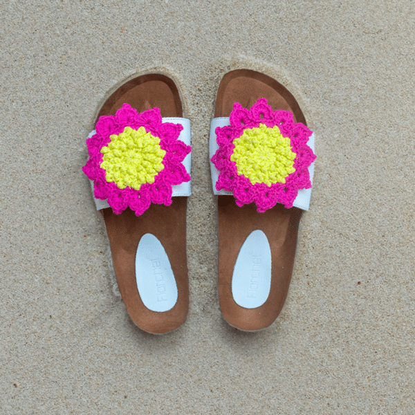 SummerCorkSandals Hot Pink with Lemon Green