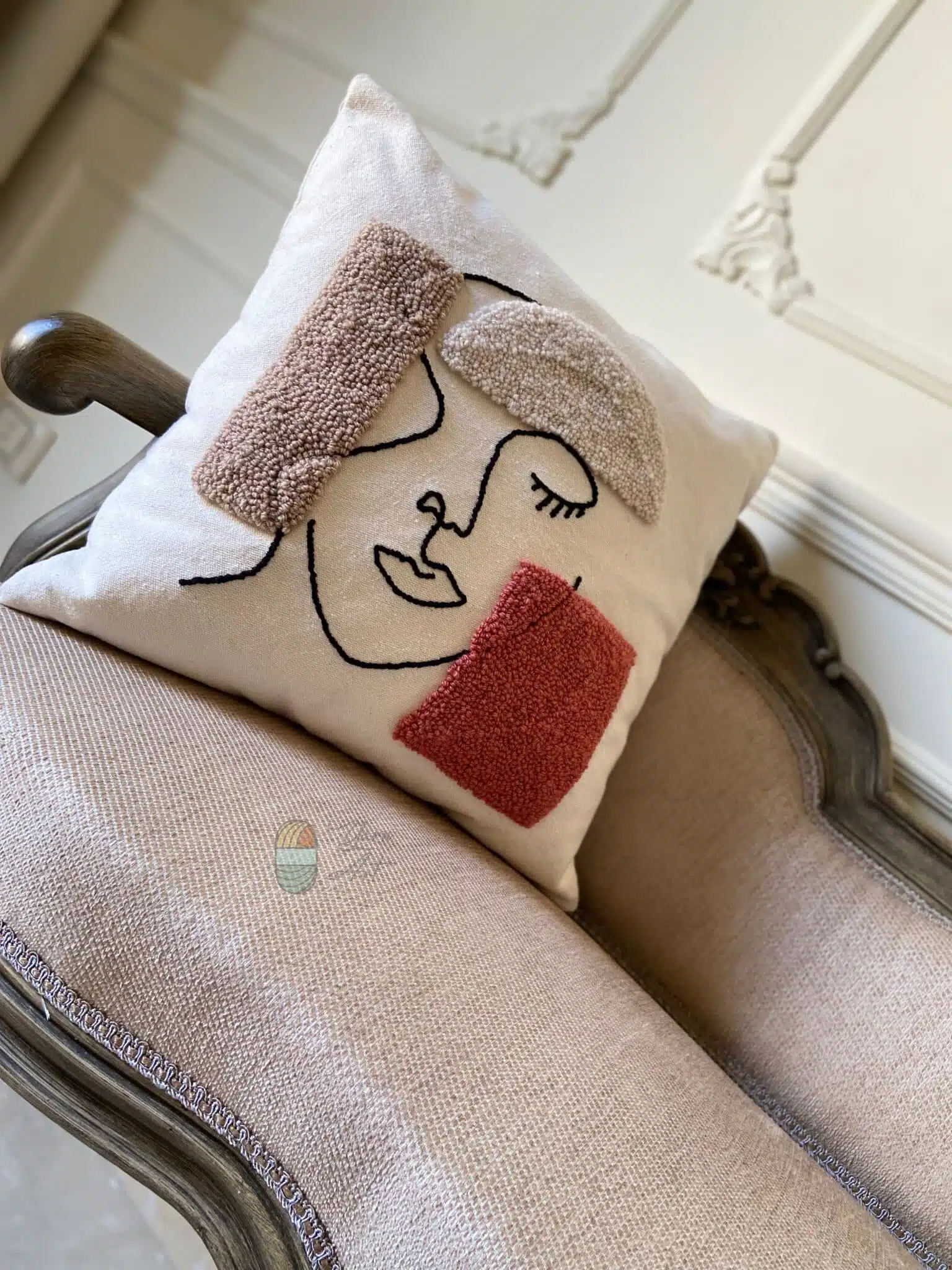 Handmade Punch Needle Face Line Cushion Cover 1 boho cushion