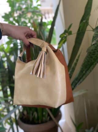 Beige and camel tote bag