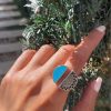 Fayrouz stone silver ring Arabian design free size