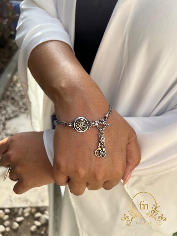سعاده Silver bracelet with dangling pendants