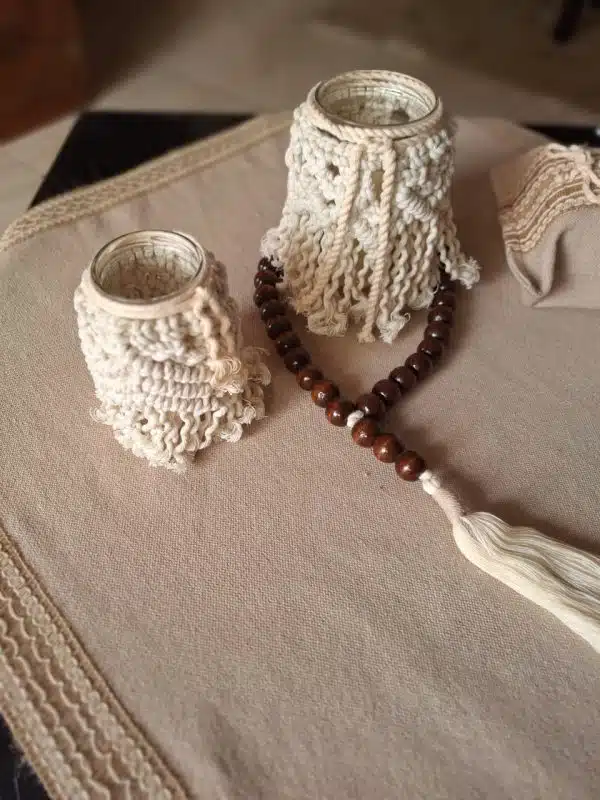 2 Jar with Macramé set - Beige with small