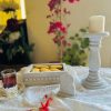 Decorative set of small tray, candle holder and small decorative stand.