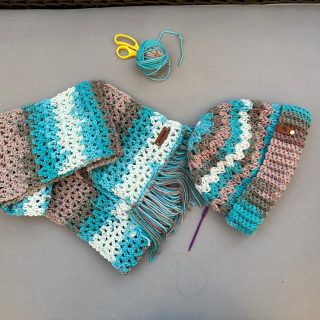 Set of matching crochet scarf and icecap