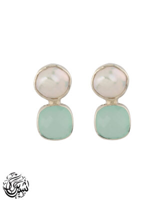White Cultured pearls Aqua Marine Earrings silver 925