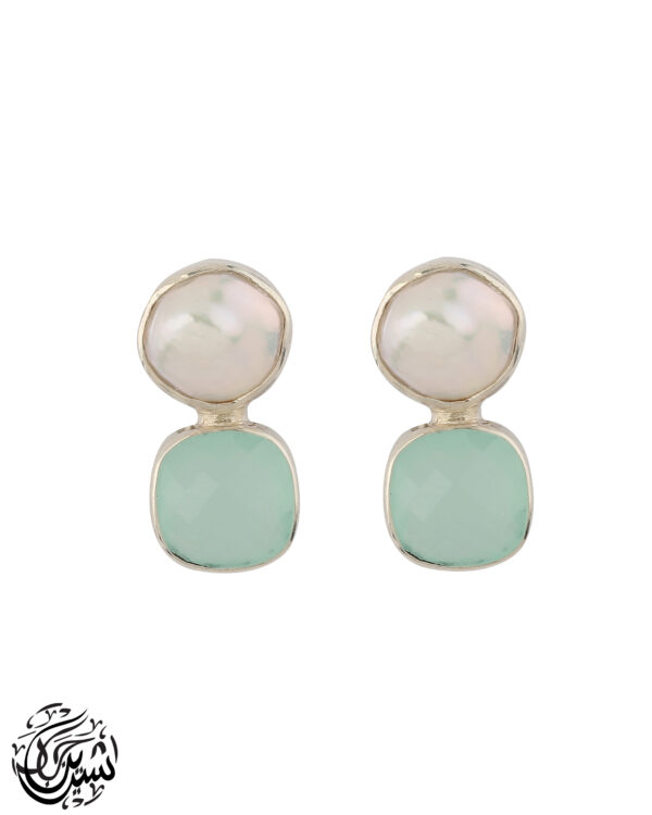 White Cultured pearls Aqua Marine Earrings silver 925 scaled