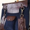 blue and brown backbag