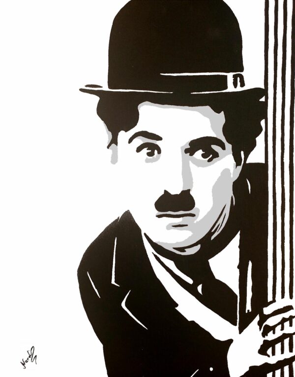 charly chaplin pop art painting in black and white