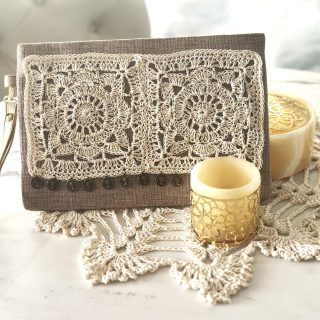 clutch/cross bag with crochet applique