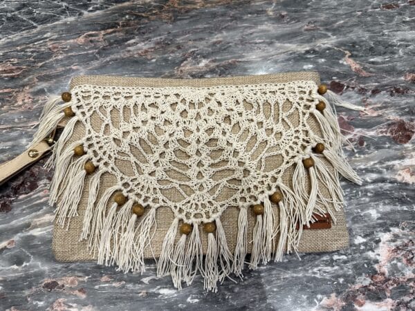 clutch/cross bag with crochet applique