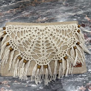 clutch/cross bag with crochet applique