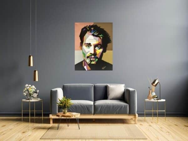 pop art acrylic painting of johnny depp staged
