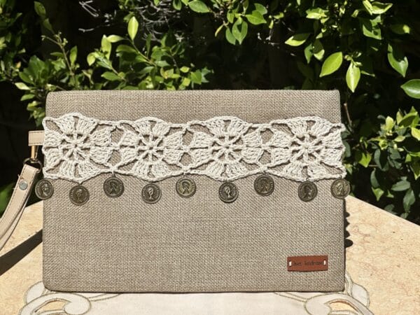 Clutch/cross bag with crochet applique