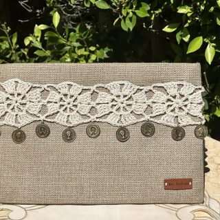 Clutch/cross bag with crochet applique