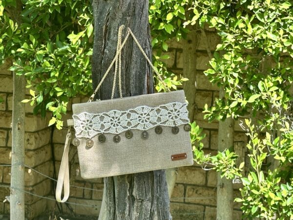 Clutch/cross bag with crochet applique