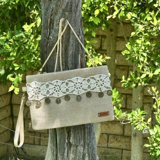 Clutch/cross bag with crochet applique