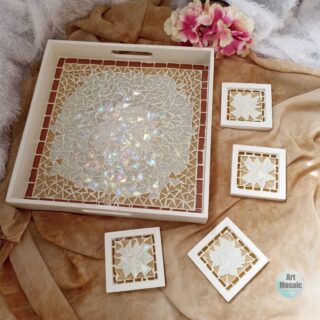 light brown tray and coaster set