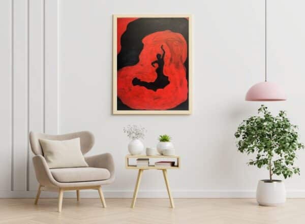 spanish dancer in red and black acrylic painting staged