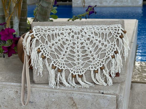 clutch/cross bag with crochet applique