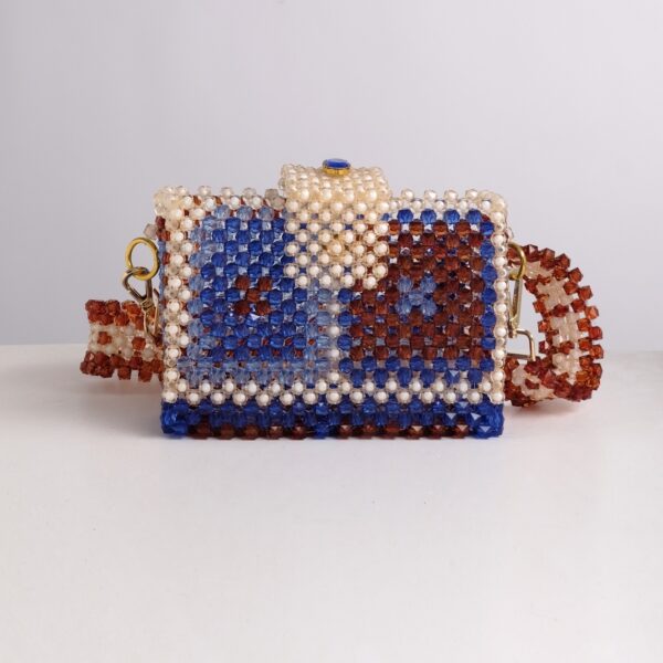 Multi-colored hand made beads bag.