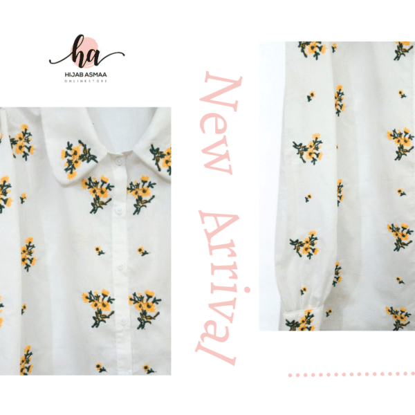 Cotton shirt with yellow embroidered flowers