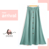 Mint Green Linen Modest Skirt with Buttons