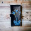 Genuine leather black long wallet lotus flower