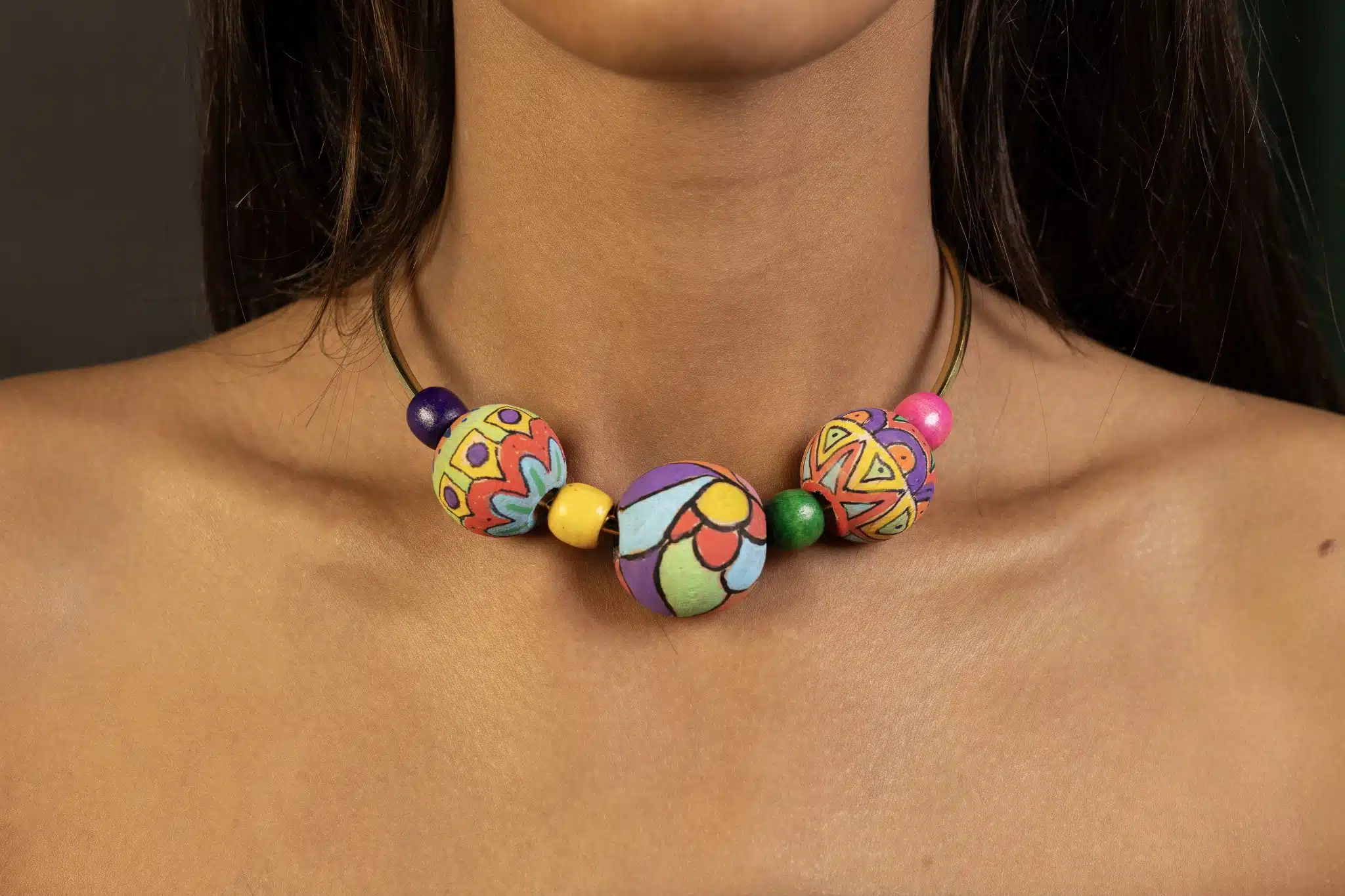 Large Hand-Painted Wooden Beads Necklace II 1 Large Hand-Painted Wooden Beads Necklace II