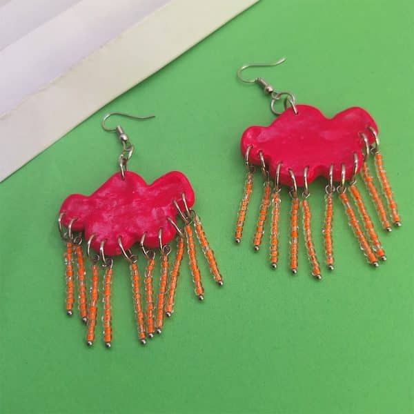 polymer clay funky earrings fuchsia and orange