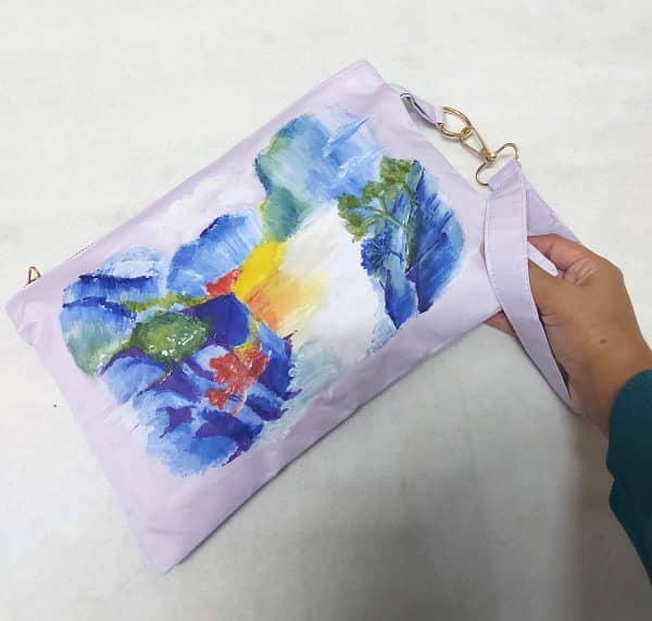 Waterfall Handmade Fabric Painting Lavender clutch