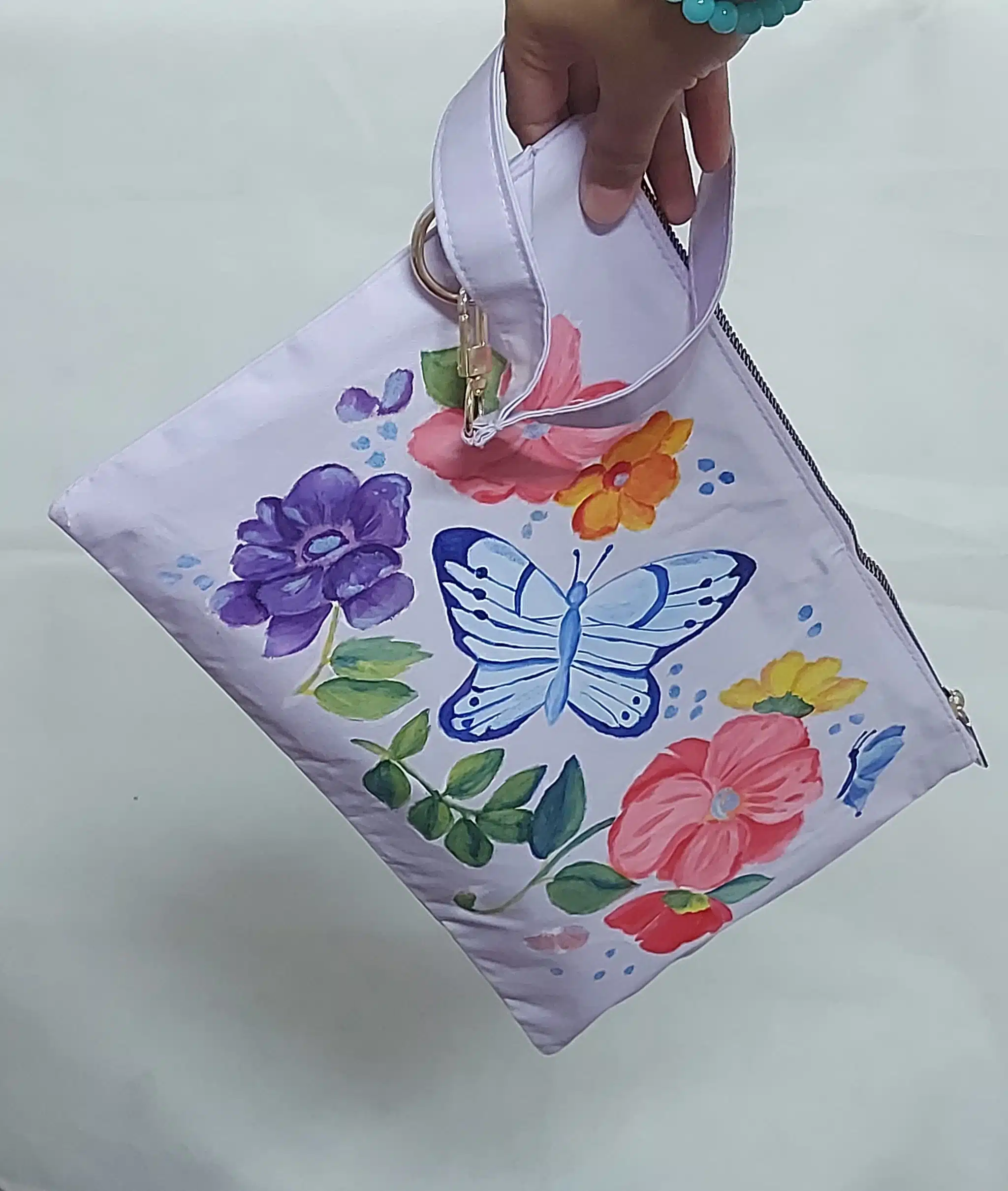 Butterfly Handmade Fabric Painting Lavender clutch 1 Butterfly Handmade Fabric Painting Lavender clutch