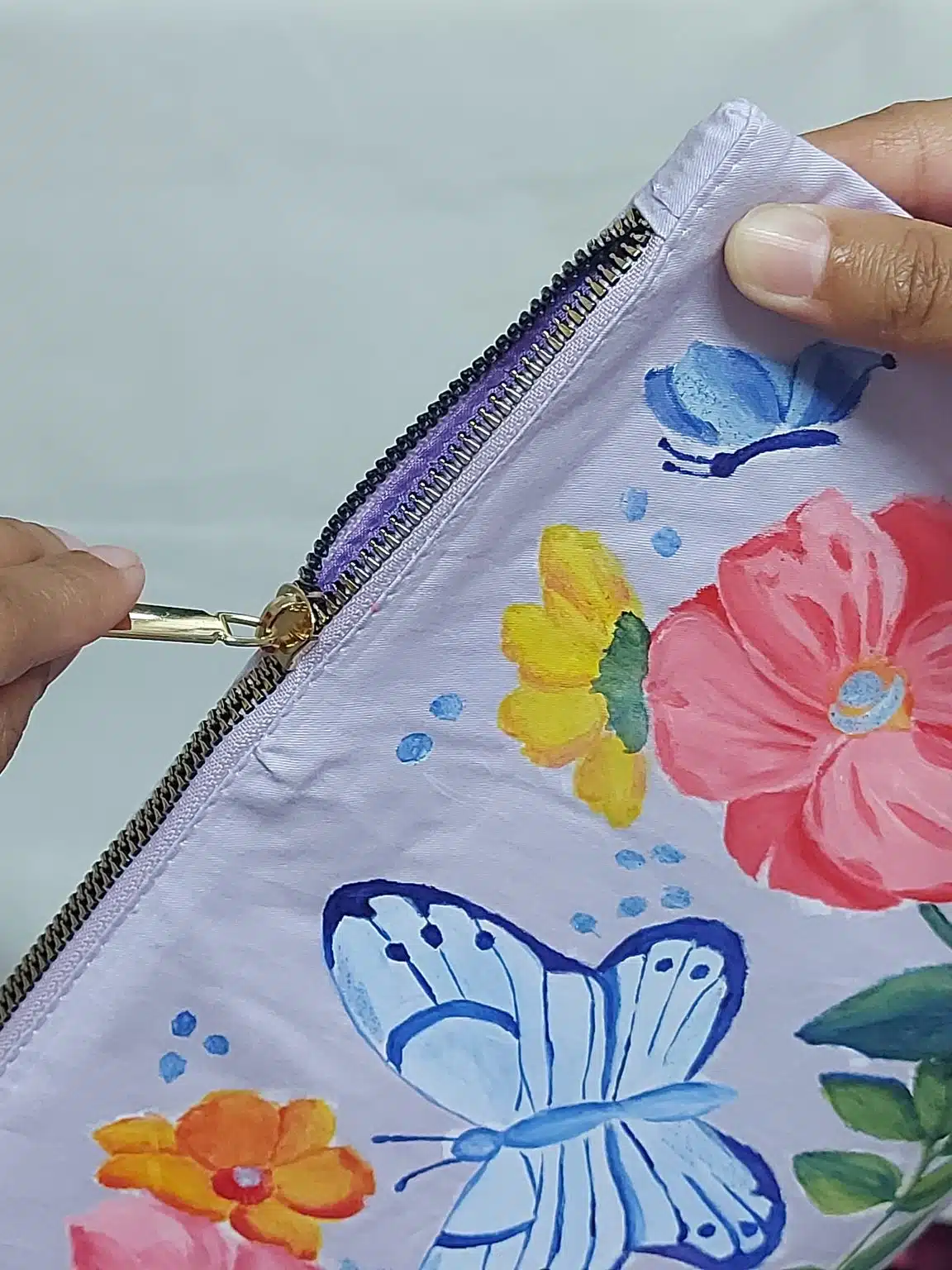 Butterfly Handmade Fabric Painting Lavender clutch 2 20241004 221109 scaled