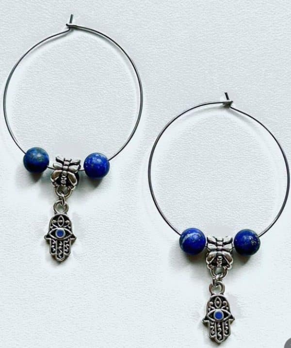 Boho créoles earrings with lapis lazulis and Fatima hands