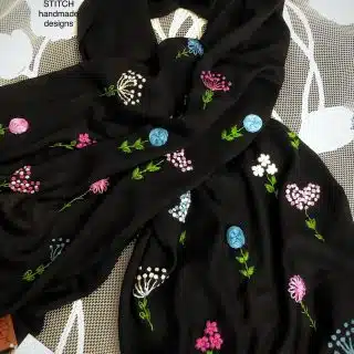 Black Colorful Petals Shawl